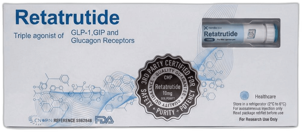 NorexBio Retatrutide 15 mg pre-filled pen retail box, labelled Research Use Only